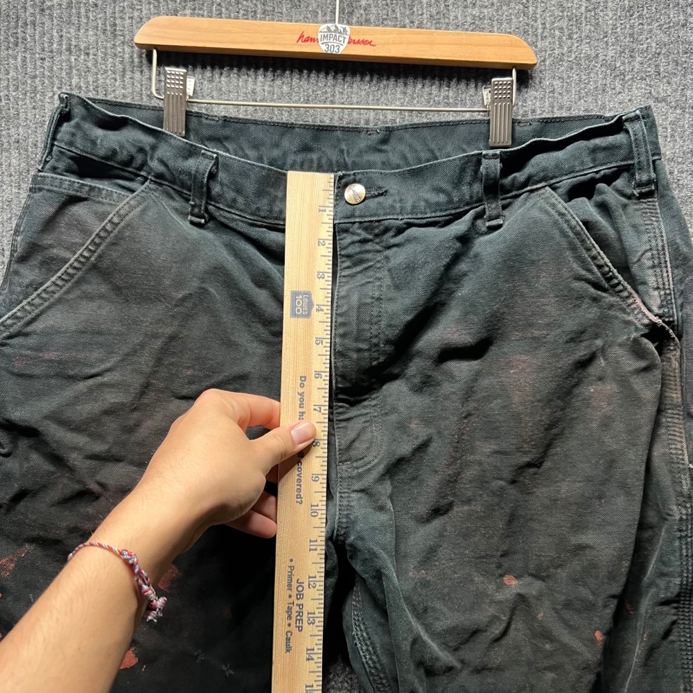 Carhartt‎ B111 BLK Pants Mens 38x34 Black Flannel Lined Distressed Work - Picture 4 of 12
